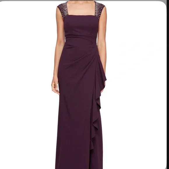 diy formal dress Amarra 87264 side cutout formal gown dark purple size 0 main image 1
